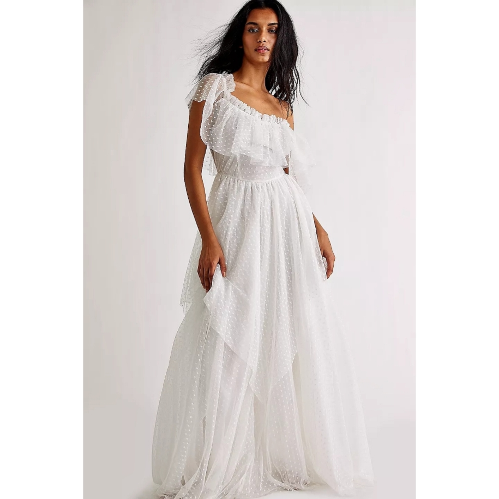 Love Shack Fancy x Free People Noni White Fairycore Mesh Silk Wedding Co…
